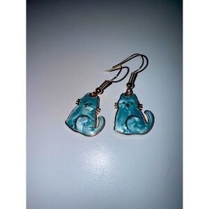 Cute Blue Cat Dangle Earrings Kitten Kitty Animal Lover Jewelry New